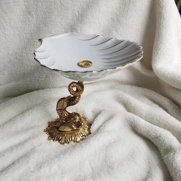 VTG Stylebuilt Accessories NY Dolphin/Koi Scallop Shell Dish Hollywood Regency - Picture 13 of 15